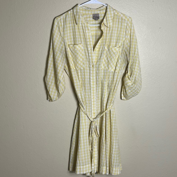 Vintage Yellow and White Gingham Button Down Dress Size Medium - Picture 2 of 5